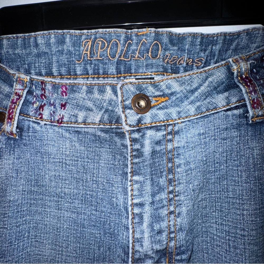 Apollo Jeans Bootcut Blue‎ Denim Rhinestone Embellished Distressed Women’s 18 - Picture 7 of 13